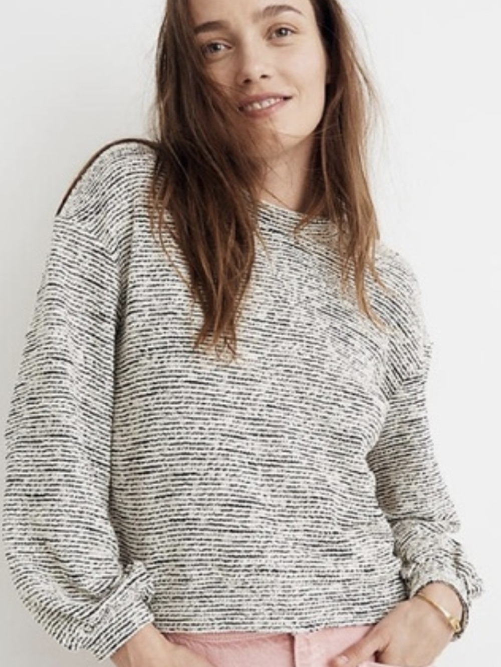 Madewell Texture & Thread Marled Cropped Knit Sweater Balloon Sleeve Size M